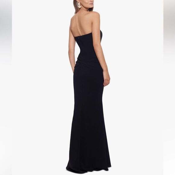 XSCAPE | 4685X Strapless Embellished Slit Evening Dress Black 14 - Picture 2 of 12